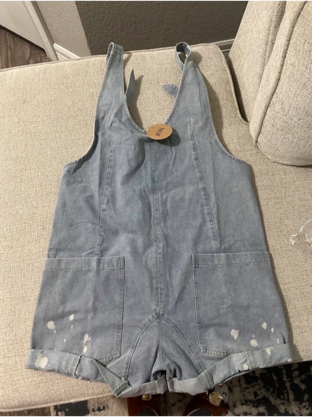 BiBi Light Blue Denim Short Overalls Romper